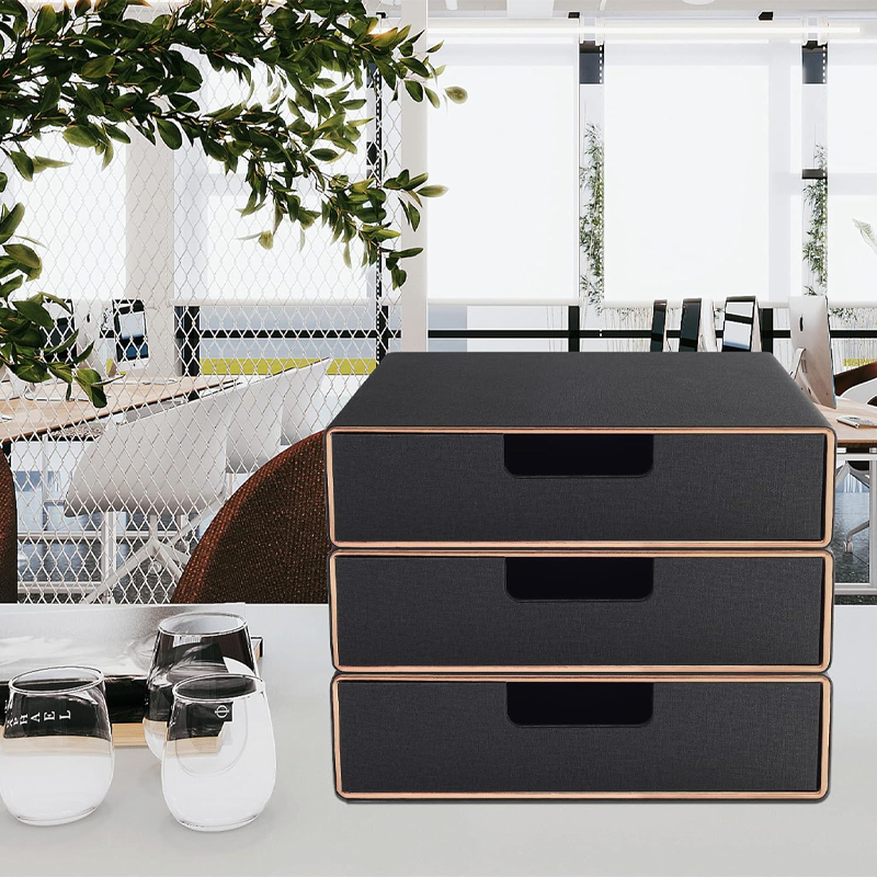 Stackable Organizer Drawer PU Leather Classic Handmade,Organize Home Office Desk Accessories and Sort Letter-Size Paper/a4 Document,Desk Caddy with Drawers Storage Box ,13.1x10x3.7inches,Black - Image 2