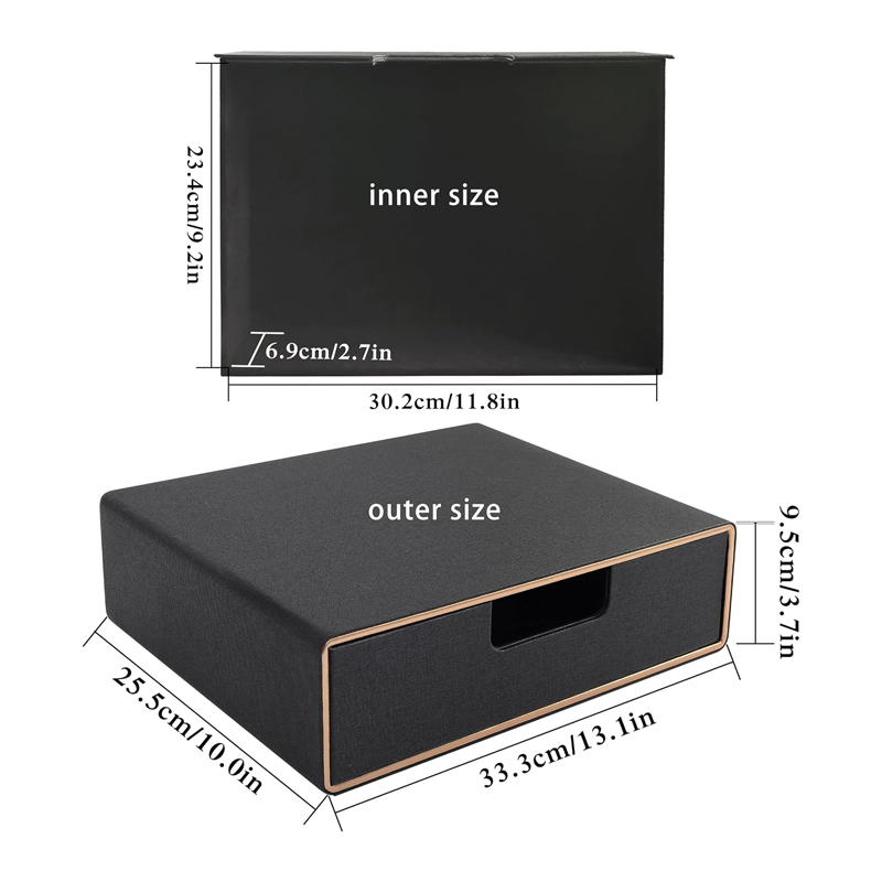 Stackable Organizer Drawer PU Leather Classic Handmade,Organize Home Office Desk Accessories and Sort Letter-Size Paper/a4 Document,Desk Caddy with Drawers Storage Box ,13.1x10x3.7inches,Black - Image 3