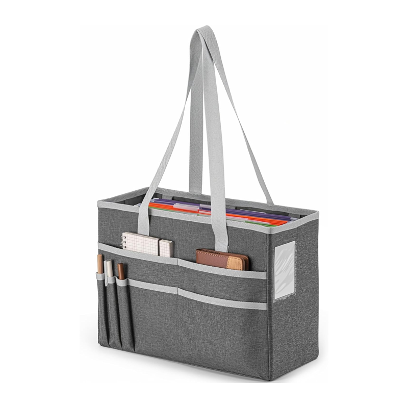 File Organizer Box, Portable Tote Bag Hanging Filing Box Desktop File Folder Document Storage Organizer with Pockets and Handles
