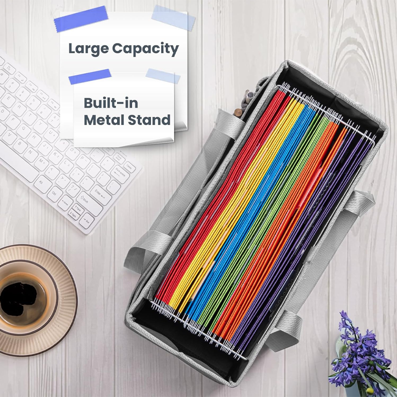 File Organizer Box, Portable Tote Bag Hanging Filing Box Desktop File Folder Document Storage Organizer with Pockets and Handles - Image 3